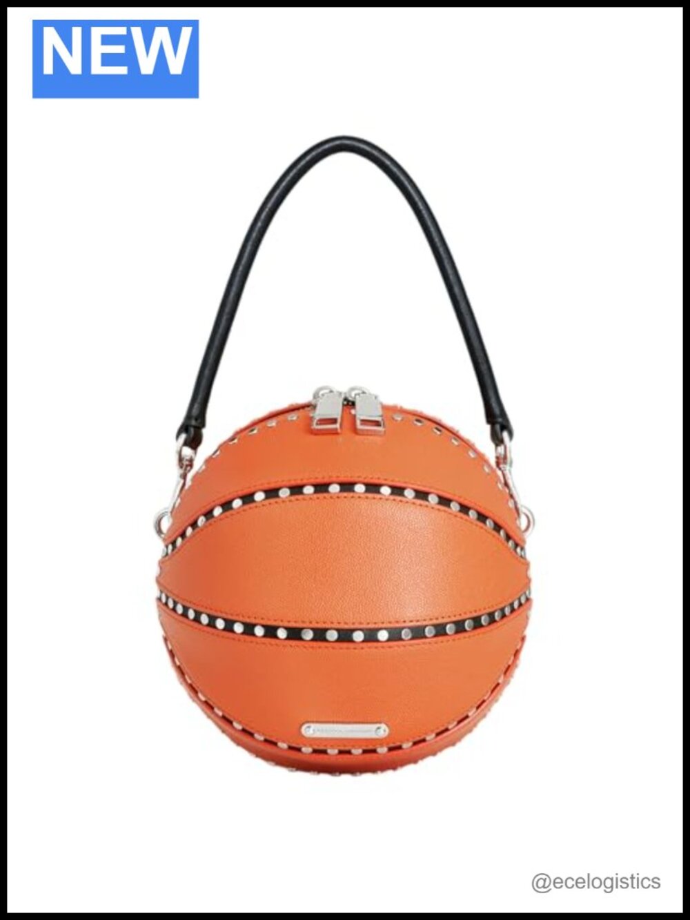 Round Leather Crossbody Bag Basketball Style